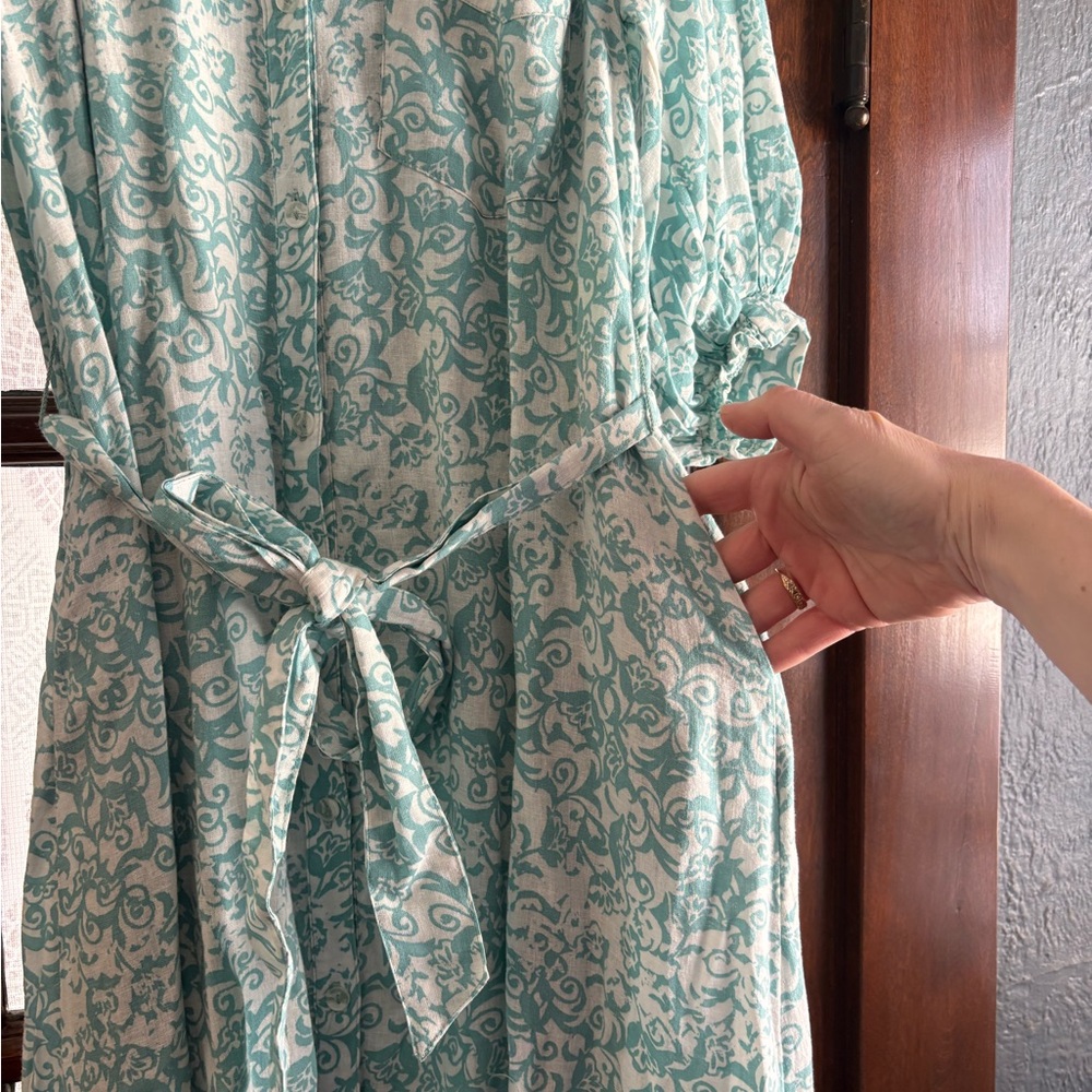 Anthropologie Maeve The Irene Linen Maxi Shirt Dress in Sky - Picture 10 of 11